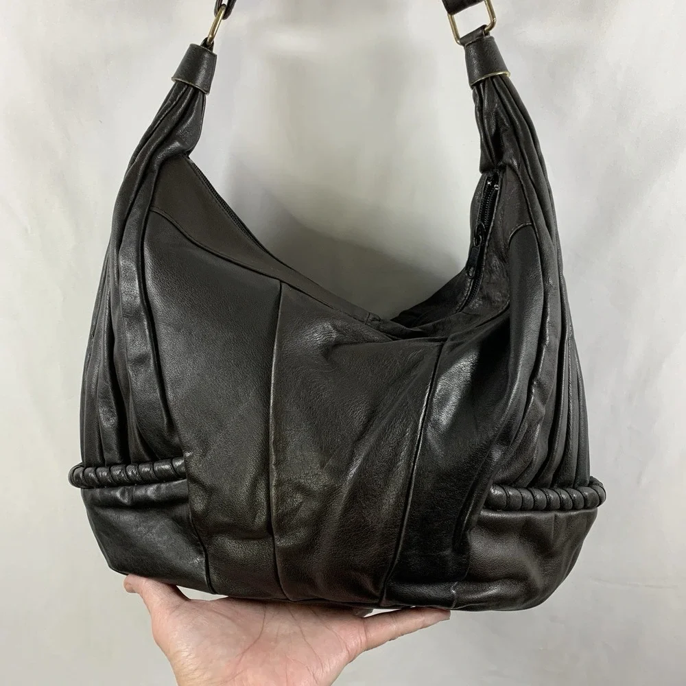 VTG 90s Carlo Amboldi Womens Leather Hobo Bag Shoulder Purse Brown Italy Slouchy